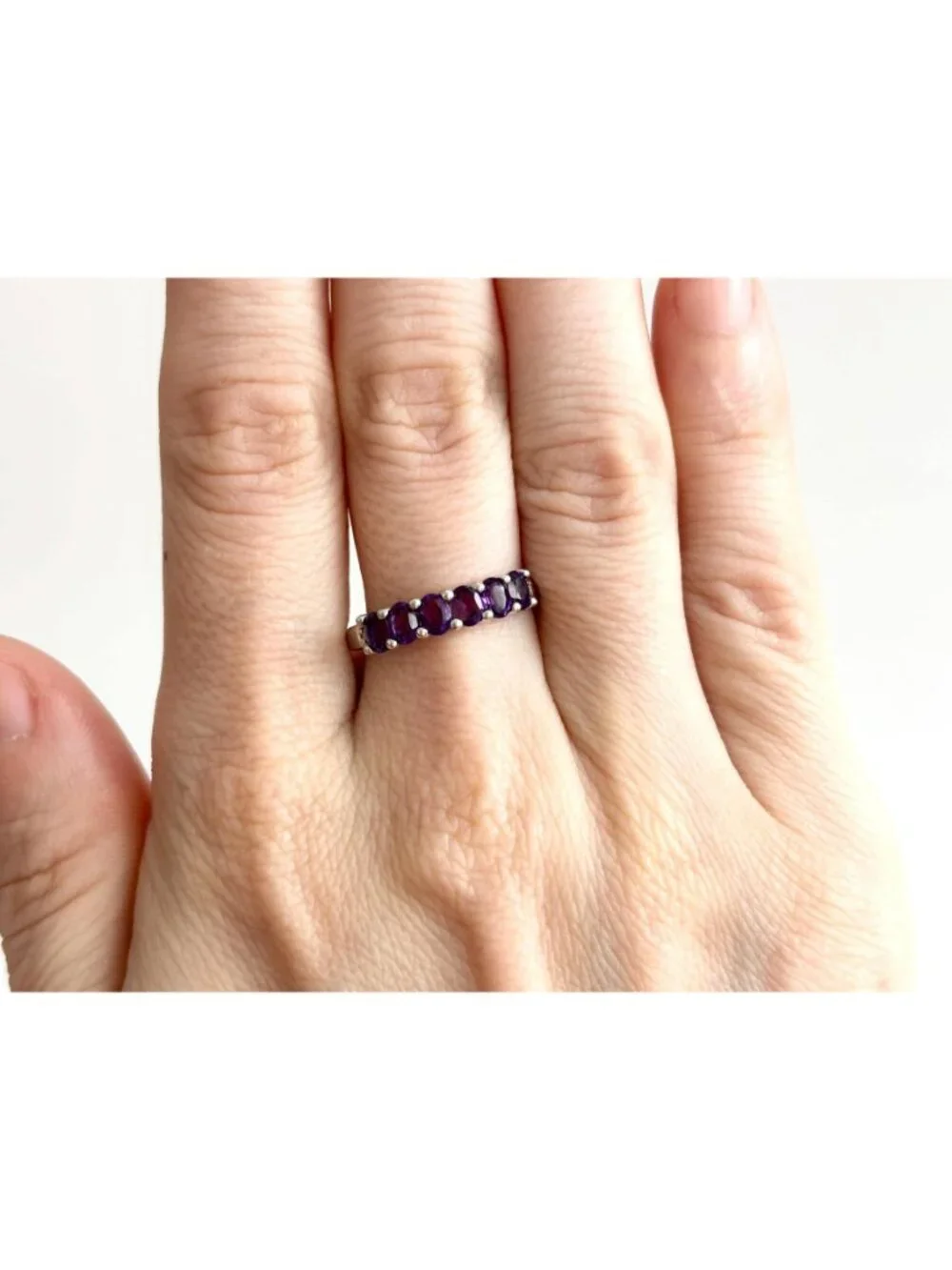 Thai Made Amethyst Gemstone Oval Cut Sterling Silver 925 Vintage Ring - sz 7.75